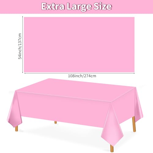 Image of Hxezoc 3 Pack Pink Disposable Plastic Tablecloth, 54 x 108 Inches Waterproof Table Cover for Wedding Birthday Party Baby Shower Decorations Outdoor Indoor Party Supplies