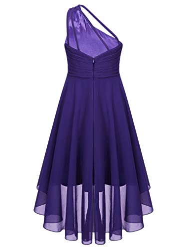 FEESHOW Junior Girls Sequin One Shoulder Pageant Formal Dress Chiffon High Low Bridesmaid Dress for Wedding Party Gown4