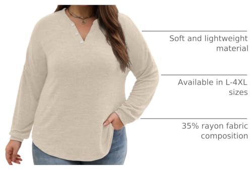 Image of Gloria&Sarah Womens Plus Size Tops Long Sleeve Henley Shirts Fall Fashion Oversized Sweatshirt Tunic Sweaters L-4XL