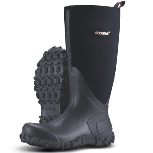 Showave Rain Boots for Men Waterproof Insulated Rubber Neoprene Boots Heavy-duty Mud Boot for Farming Raining Fishing Gardening Yard Work