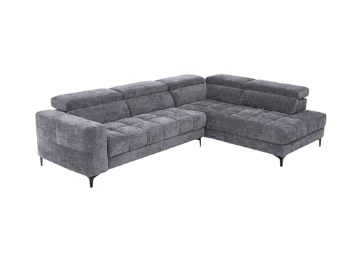 Canap&eacute; d'angle droit relax &eacute;lectrique avec assise coulissante en tissu anthracite MONISO