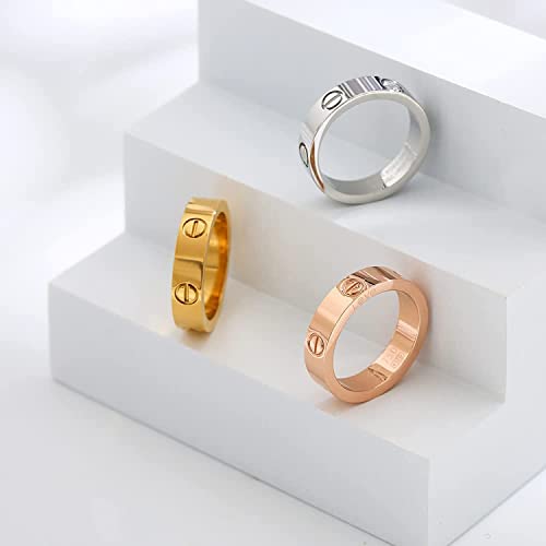 Sxzqarw Love Rings With Screw Design, Band Rings Gold 18K Titanium Steel Wedding Jewelry Anniversary Birthday Gifts For Women Men Girls Boys (Gold, 8) #TOP3