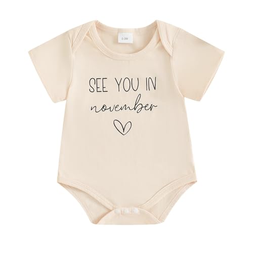 woshilaocai Baby Announcement Bodysuit Pregnancy Reveal for Family (See You in November-Beige 0-3 Months)