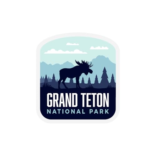 Image of Grand Teton National Park Sticker Retro Travel Decal, Weatherproof Grand Tetons Vintage Art National Park Sticker Vinyl UV Resistant Souvenir for Adventure Scrapbooks, Luggage and Water Bottles 2.75 inch