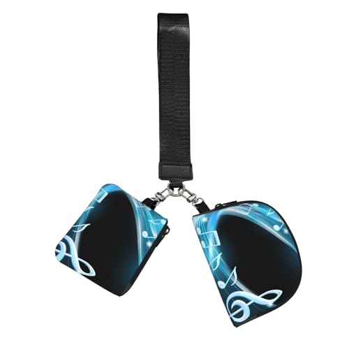Hnnkloy Notas musicales abstractas de luz de neón azul gratis,Bolso de muñeca para deportes al aire libre, monedero portátil, cartera de muñeca con llavero desmontable