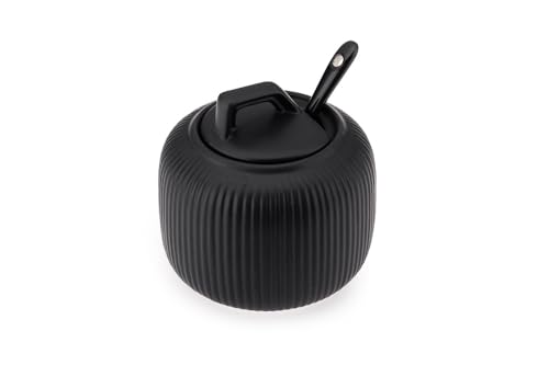 Pullmer Sucrier en céramique avec couvercle et cuillère à sucre, récipient à sucre (rayures noires)