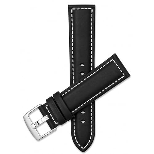 Image of Bandini Mens XL Extra Long Leather Watch Band or Regular Strap, Classic or Buffalo Pattern - 4 Colors, With or Without Stitch - 18mm 20mm 22mm 24mm 26mm 28mm 30mm Leather Watch Band for Men