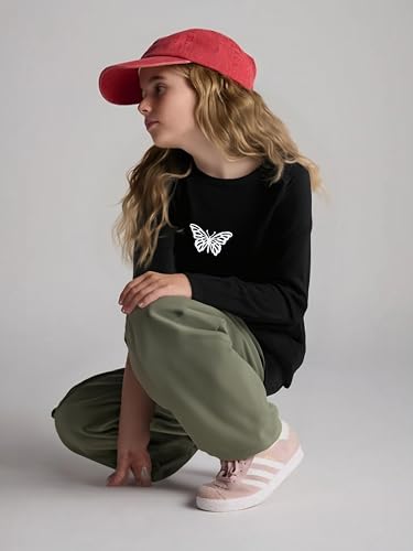 Image of Azmxynol Girls Clothes 2 Piece Outfit Ribbed T-Shirt Top + Cargo Pants, Girls Fall Clothing Set, Sizes 5-16 Years