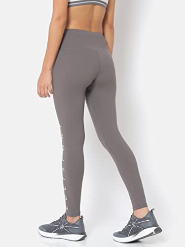 Image of Do It All Tights with Brand Print | Anti-Chafing | Performance Tights for Women | 4-Way Stretch | Yoga Gym Cardio Leggings | Sports Leggings | Active Wear for Women (CS601301XS Grey XS)