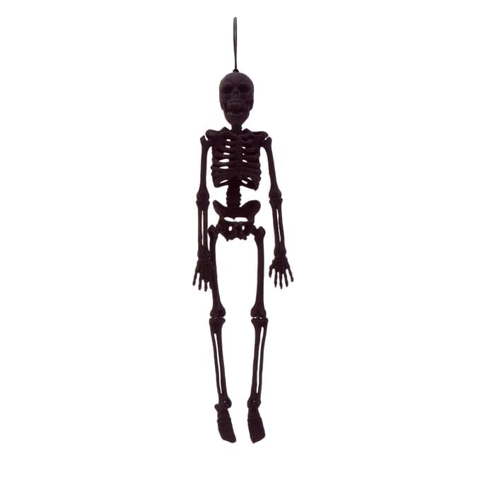 Swan Household Creepy Elegant Mini Flocked Skeleton - 45cm, Poseable, Black Velvet, Halloween Decor, Versatile Display