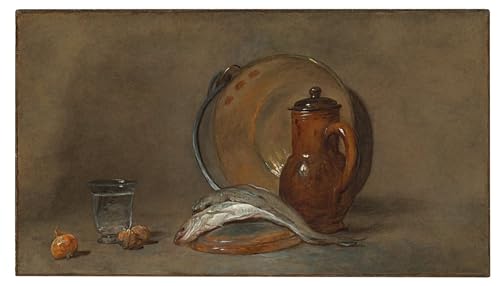 Tableau nature morte au poisson impression sur toile Chardin pour deco salon 60x90