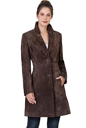 Image of BGSD Women Mary Suede Leather Long Walking Coat (Also available in Plus Size & Petite), Brown, Medium