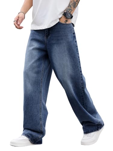 Image of DFGIGT Mens Baggy Jeans Wide Leg Denim Pants Y2k Loose Fit Streetwear | Hip Hop,Vintage 2000s,Jinco Jeans,Straight Leg,5 Pockets