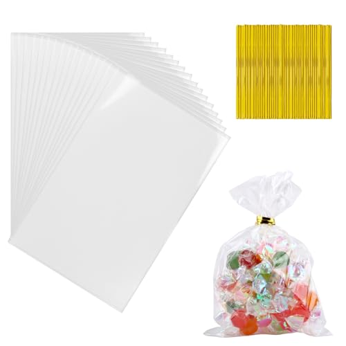 200 Stück transparente Tüten, 10 x 15 cm, transparent, Zellophan, Bonbonbeutel, Geburtstag, OPP für Kekse, Lebensmittel, Bäckerei, Schokolade