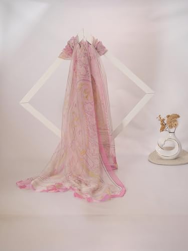 Image of Scarf Stole for Women - 185 x 135 cm Chiffon Scarf with Floral Print | Lightweight Scarf, Soft Stole for Women | Satin Feel Neck Scarf | Women Accessory