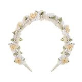 ALMLWIAJ Diadema de Flores Mujer - Corona de Flores Boho para Boda, Festival, Accesorio para el Pelo Elegante (Beige)