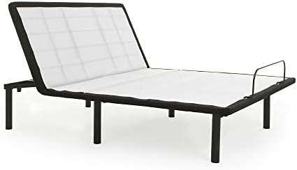 Greaton 15-inch Adjustable Bed Frame with Decorative Fabrics | Head Inclining with Wired Remote, Protective Foot Retainer Bar, 12-inch Patented Screw-in Durable Legs, Queen, White