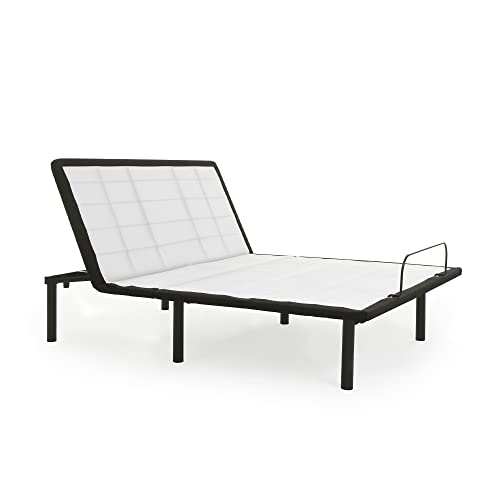 Greaton 15-Inch Adjustable Bed Frame With Decorative Fabrics | Head Inclining With Wired Remote, Protective Foot Retainer Bar, 12-Inch Patented Screw-In Durable Legs, Queen, White #TOP2