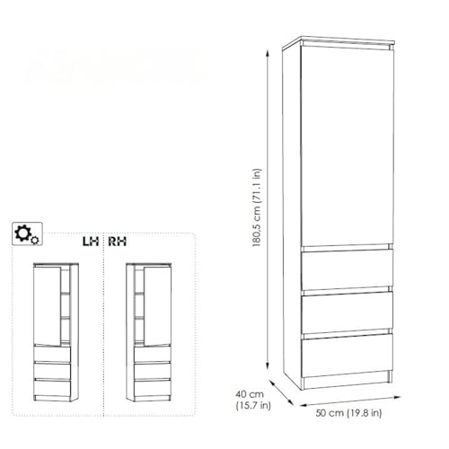Kleiderschrank, Garderobenschrank, Mehrzweckschrank mit 3 Einlegeböden & 3 Schubladen | kompakter und funktionaler Schrank für Schlafzimmer, Flur oder Arbeitszimmer | 50x40x180 cm (BxTxH) | Weiß