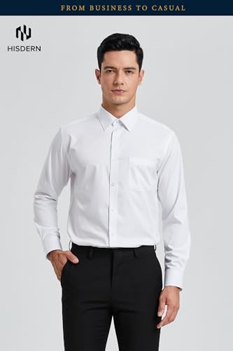 Image of HISDERN Mens Dress Shirts Long Sleeve Button Down Casual Shirts for Men Inner Contrast Formal Business Tuxedo Wedding Shirt