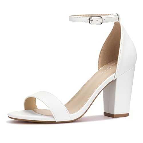 Image of PARTY Women's Chunky Block Heels Open Toe Ankle Strap 3 Inch Heeled Sandals Comfortable for Wedding and Prom