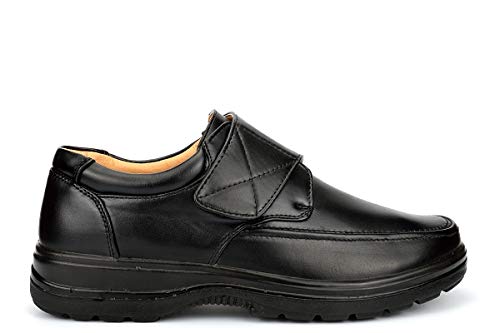 Image of Scimitar David Touch Fastening Wide Fit Light weight Casual Shoes - Black ManMade, Mens UK 8 / EU 42