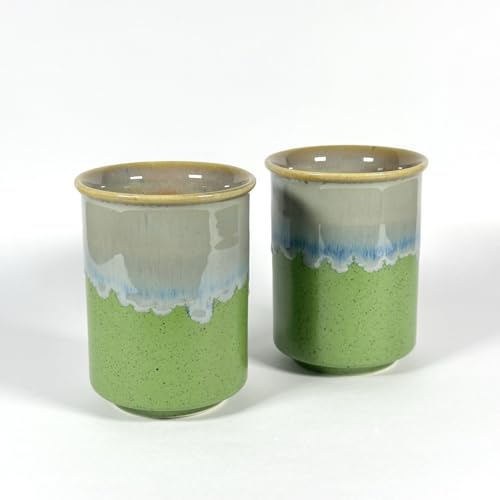 Image of SNS Ceramic Tumbler Set of 2 | Handmade Studio Pottery Drinkware for Water, Juice, Lassi, Cold Coffee & Milk | Premium Hot & Cold Beverage Glass for Home & Gifting (Moss & Mist Tumbler)