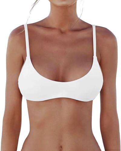 Push Up Bikini Tops for Women Sexy Scoop Neck Swimwuits Spaghetti Straps Bathing Suit Top Swim Crop Top Only