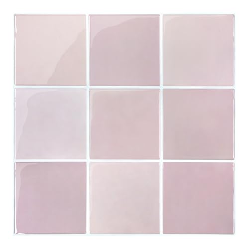 COMSTICKC Más Grueso Azulejos Adhesivos 3D Rosa, 2,5 mm de Grosor, 10 Piezas, Azulejos Autoadhesivos 3D de Vinilo, Paneles de Pared 3D para Salpicadero en Cocina y Baño, Impermeables, 30.5 x 30.5 cm
