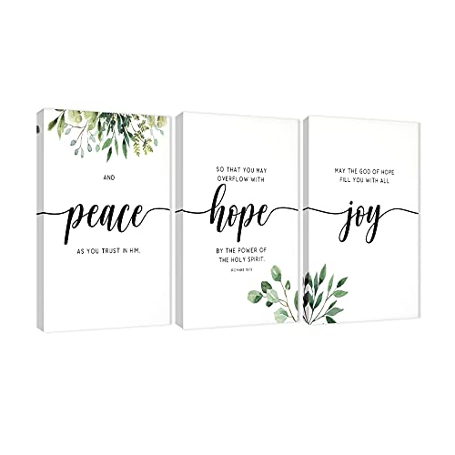 3 Piece Inspirational Wall Art, White Plants Background Picture, Quotes