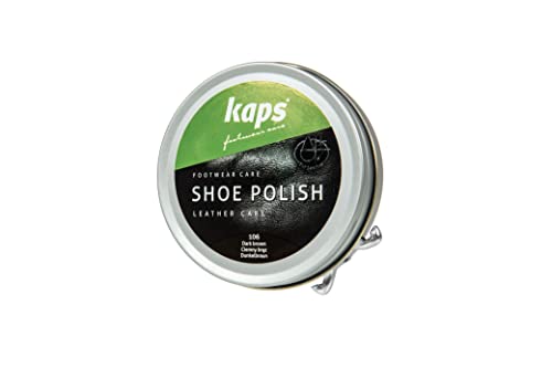 Kaps Pulidor Zapatos y Botas, Abrillanta, Limpia y Nutre los Zapatos de Piel, a Base de Cera Natural, Cera Pulidora Zapatos, Marrón oscuro, 50 ml