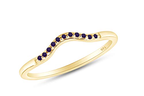 AFFY Round Cut Simulated Alexandrite Curved Wedding Band Ring in 14k Gold Over Sterling Silver