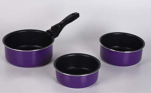 Chef's Star5-Piece Nonstick Cookware Set, Anodized Aluminum Pots and Pans, Even Heating, 3 Colored Saucepans, 1 Detachable Handle, 1 Silicone Glass Lid, Violet