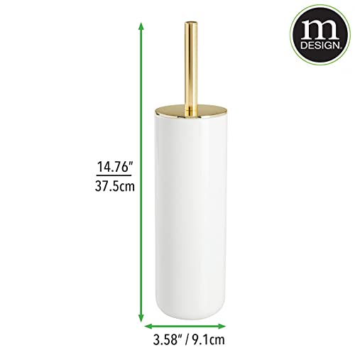 Mdesign Compact Freestanding Plastic Toilet Bowl Brush And Holder For Bathroom Storage - Plastic And Stainless Steel - Sturdy, Deep Cleaning - 2 Pack - White/Gold #TOP7