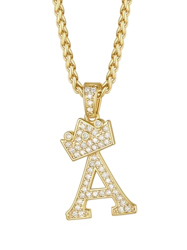 Richsteel Initial A Necklace For Men Women 18K Gold Plated Cubic Zirconia Pendant with 22 Inch Chain Fashion Letter Name Jewelry