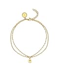 SINGULARU - Tobillera Boho Polar Star. Acero con Baño en Oro de 18 Kt y Circonita. Joyas Para Mujer.