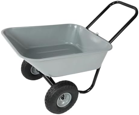 Dual-Wheel Wheelbarrow/Garden Cart & Utility Wagon - 330 LBS Capacity, 10" Pneumatic Tires, 35L Non-Porous Leak-Proof Tray, Heavy Duty Yard Wheel Barrow for Soil, Construction & Lawn Care (Gray)