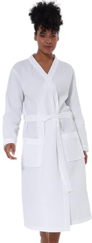 Women’s Luxury Waffle Shawl Collar, Hooded Robe w Piping – Lightweight, Long, Ultra Soft Spa Sleepwear Bathrobe