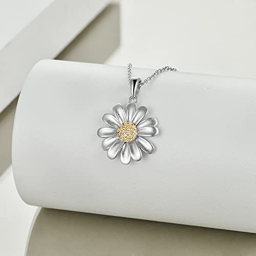 CRMAD Daisy/Sunflower Flower Necklace Jewelry Gifts for Women Sterling Silver Flower Pendant4