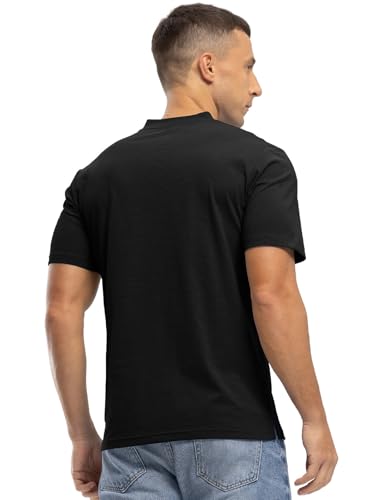 Rdruko Men's Golf Shirts Collarless Henley Dry Fit Athletic Casual Performance Blade Lightweight T Shirts, Black, XL