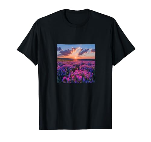Bergenia Flower Field Beautiful Sunset Graphic T-Shirt