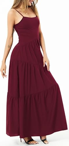 Image of Women's Summer Flowy Tiered Maxi Dress Elegant Spaghetti Strap with Ruffled Skirt Beach Vacations Parties