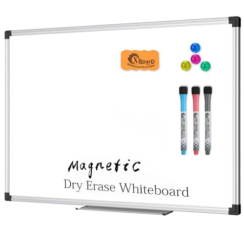 XBoard Magnetic Dry Erase Whiteboard 24 x 18 Inch, Double Sided White Board for Wall with Marker Tray | Silver Aluminum Frame Presentation Board for Home Office Classroom 24"W x 17.5"H