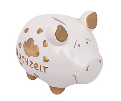 Brillibrum Design Sparschwein Hochzeit Hochzeitsgeschenk Keramik Spardose Schwein Handmade Sparschwein Sparbüchse Hochzeitsschwein (Doppelherz (15x15x17 cm))