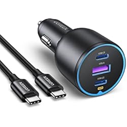 Cargador Mechero Ingles UGREEN 130W Cargador de Coche USB C 3 Puertas, Cargador Mechero USB Carga Rápida Encendedor Compatible con iPhone 15,14 Plus Pro MAX, Galaxy S23,S22, Pixel 7,6, MacBook Pro,Air, iPad Pro,Air,Mini