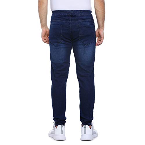 Image of CAHOOT Men' Denim Jeans for Regular Wear Blue Dark Wash Self Patterned Slim Fit Jeans Crafted with Comfort Fit and High Performance for Everyday Casual Wear