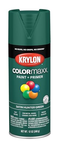 Image of Krylon K05563007 COLORmaxx Spray Paint and Primer for Indoor /Outdoor Use, Satin Hunter Green 12 Ounce (Pack of 1)