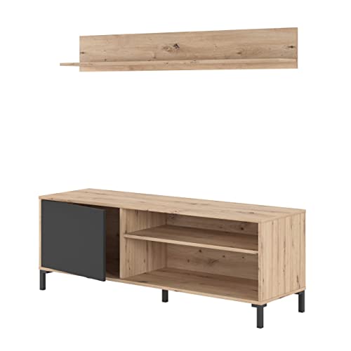 Homely - Mueble de TV de diseño nórdico con estante de pared NODA, tablero de partículas melaminizado color roble nodi y gris antracita