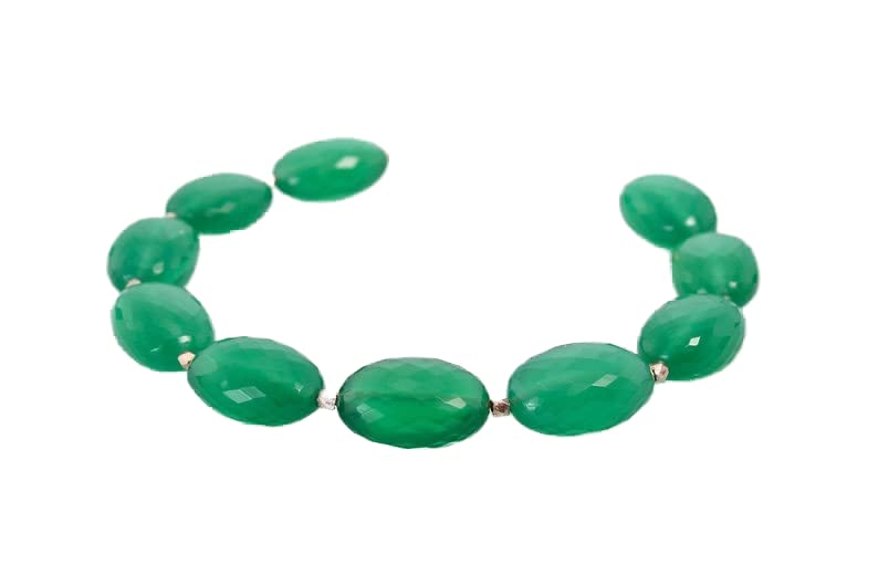Bracelet onyx vert perles facettées LKBEADS 7 pouces et fermoir plaqué or