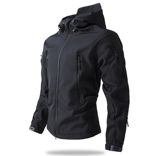 Image of Men's Camouflage Jacket Full-Zip Waterproof Fleece Lined Winter Coats Hooded Military Windbreaker Jackets with Pocket